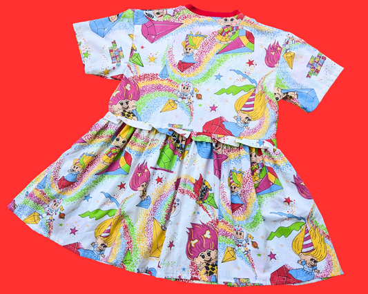 Handmade, Upcycled Vintage 1980's Time Traveling Trolls Bedsheet T-Shirt Dress Fits S-M-L-XL