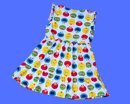 Handmade, Upcycled Sesame Street Bedsheet Dress Size M