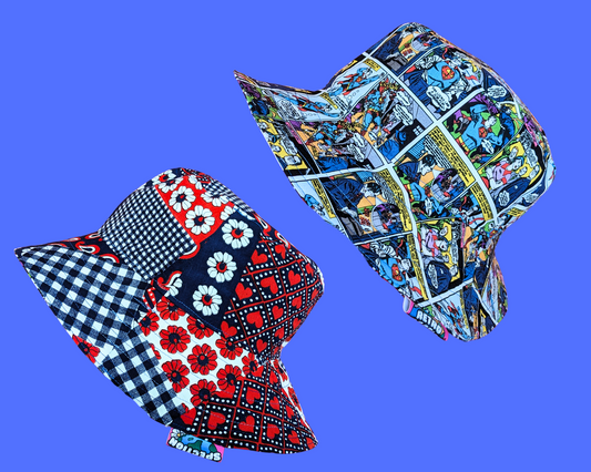 Handmade Pop Art, Superman Comics Fabric Reversible Bucket Hat