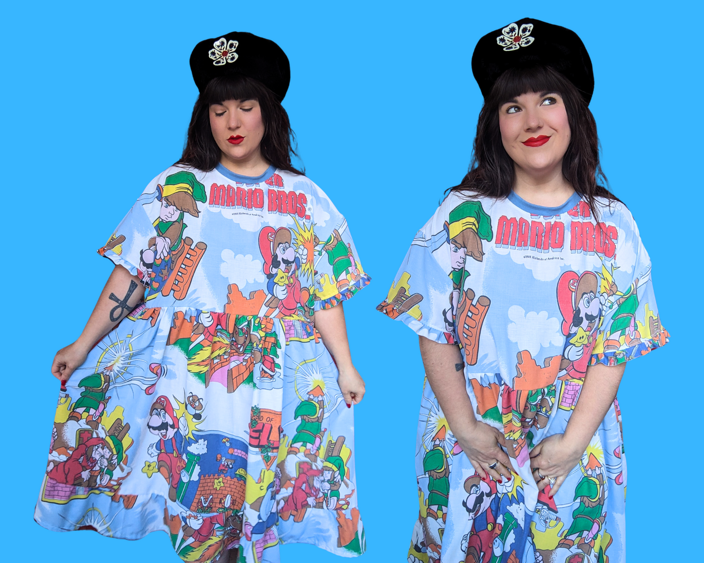 Handmade, Upcycled Nintendo 1988 Super Mario Bros and Zelda Bedsheet T-Shirt Dress Fits 2XL