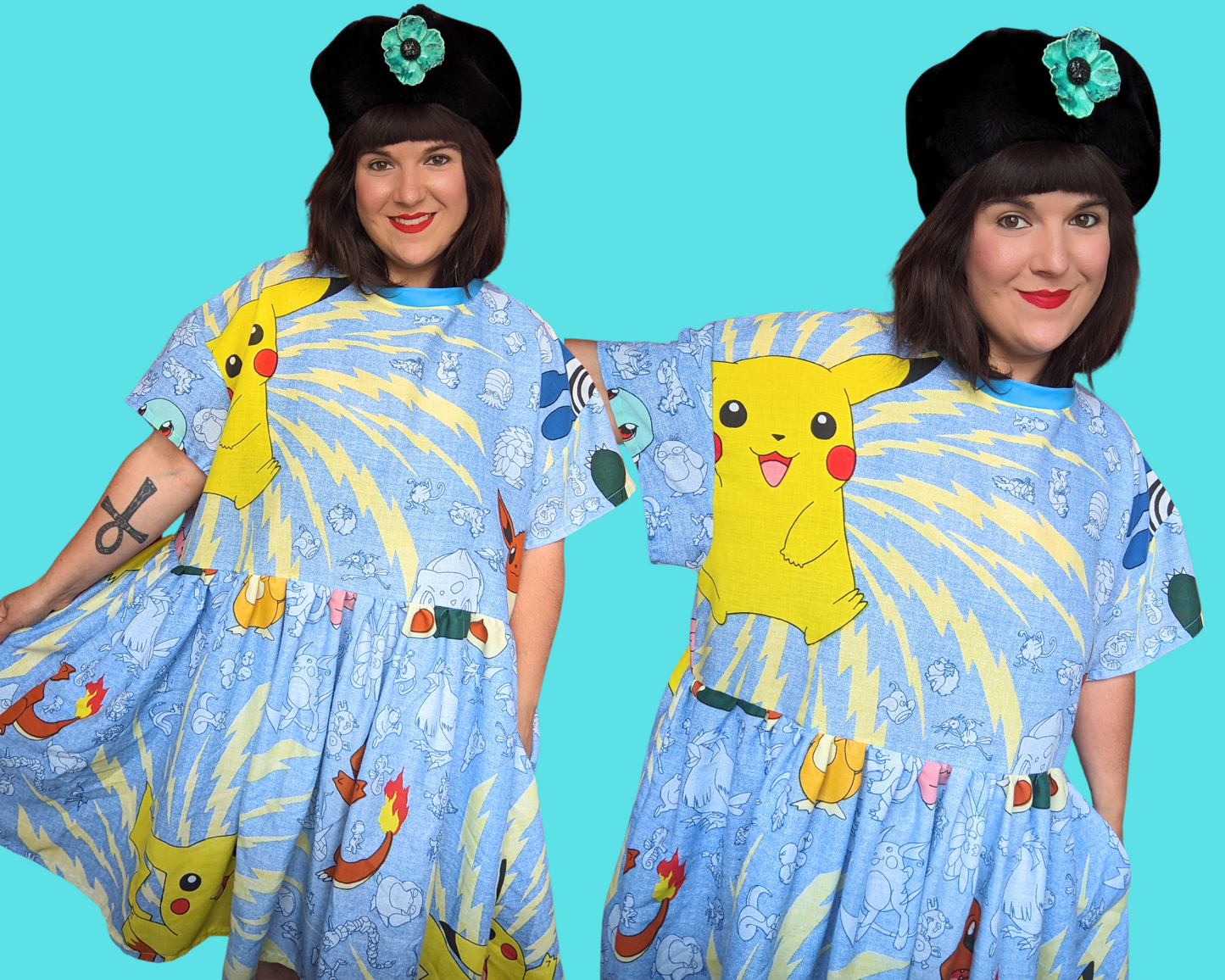 Handmade, Upcycled Pokemon Bedsheet T-Shirt Dress Fits 2XL