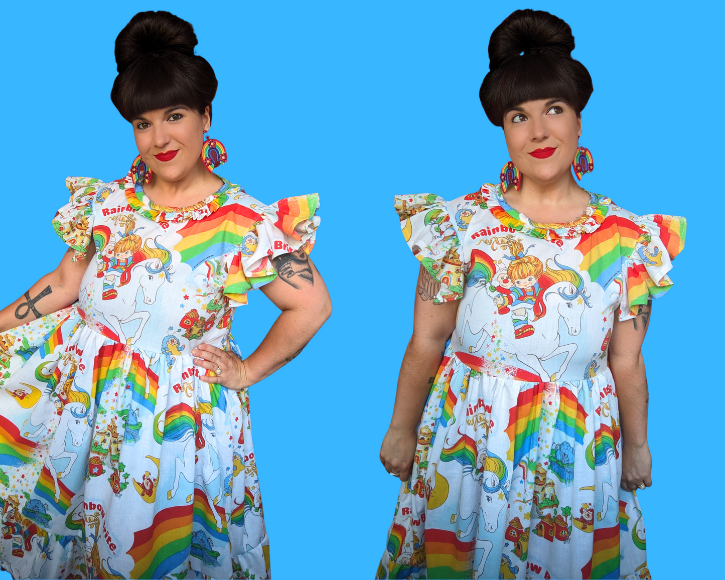 Handmade, Upcycled Vintage 1980's Rainbow Brite Bedsheet Dress Fits L-XL