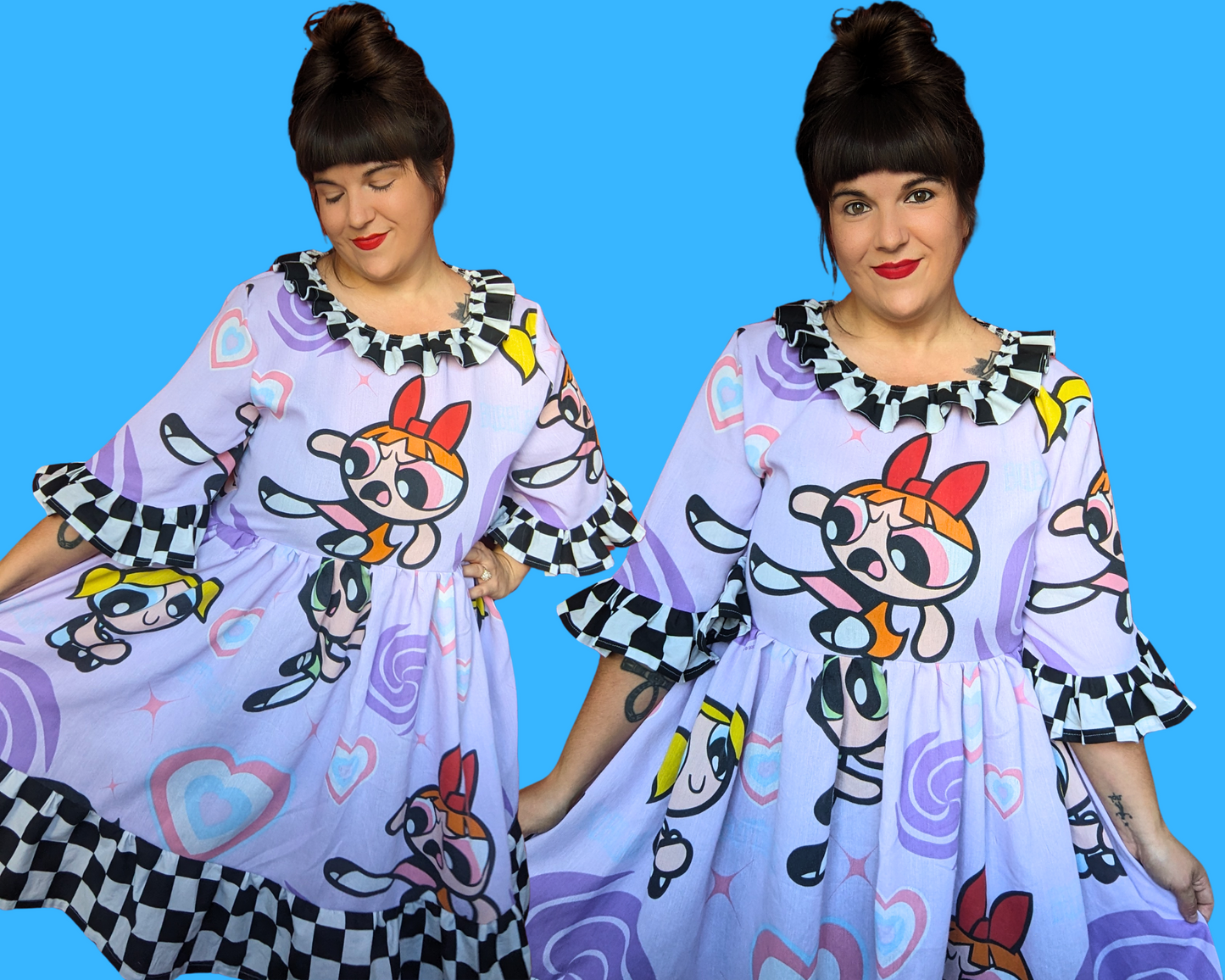 Handmade, Upcycled Vintage Y2K Powerpuff Girls Bedsheet Dress Fits L-XL