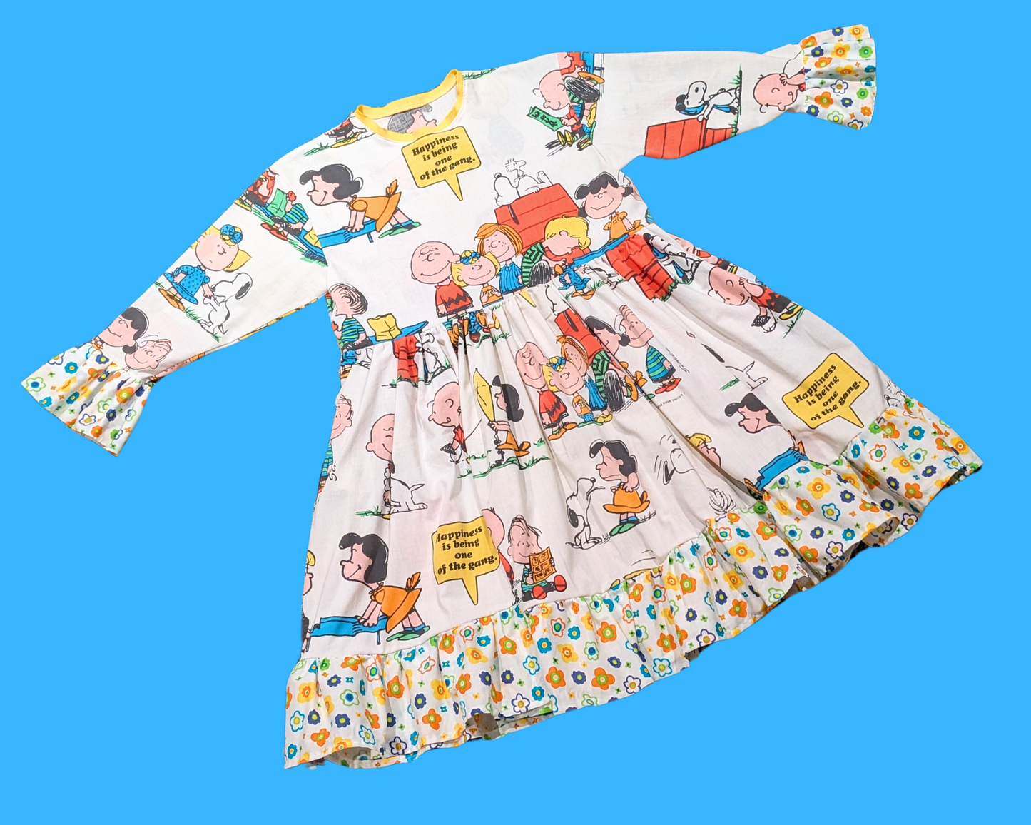 Handmade, Upcycled Peanuts, Charlie Brown Bedsheet Dress Fits Sizes, S-M-L-XL