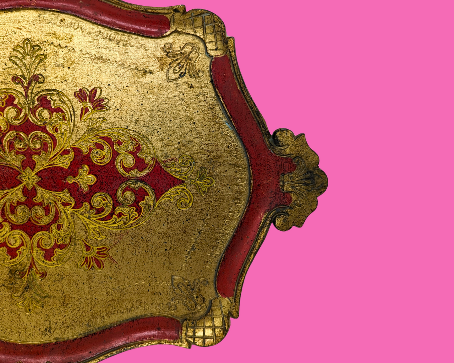 Florentine Gold and Red Wooden Tray Made in Italy