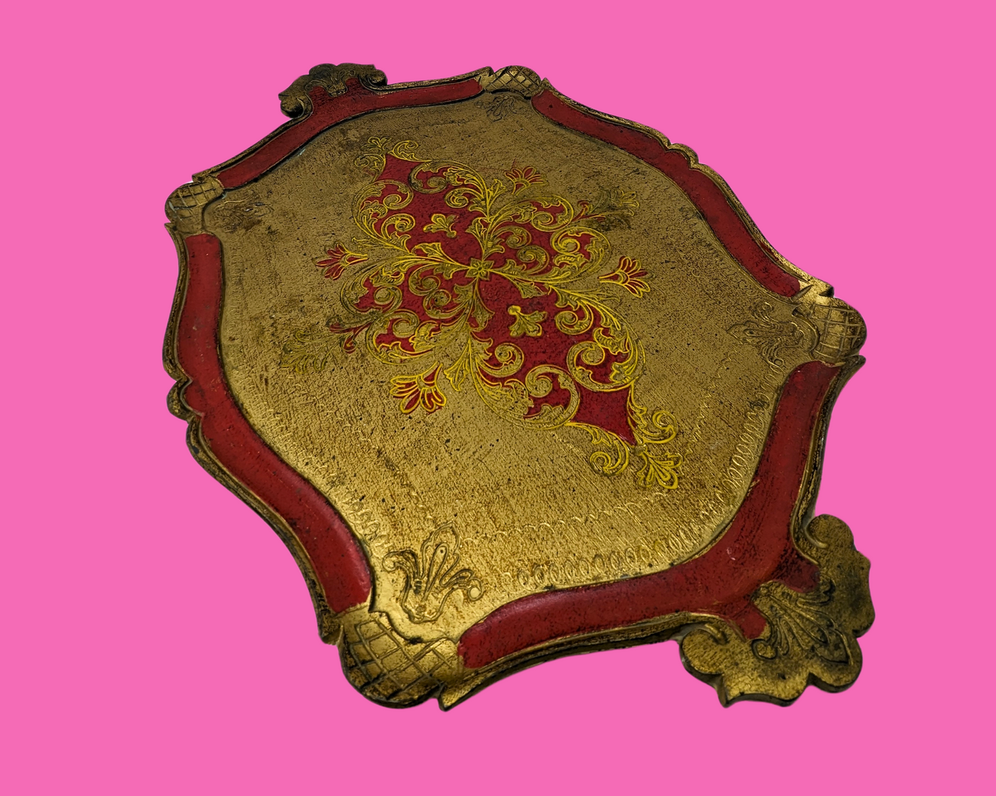 Florentine Gold and Red Wooden Tray Made in Italy