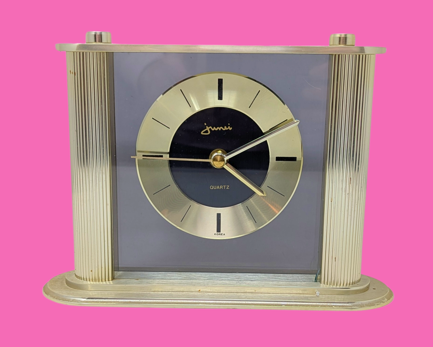 Vintage 1990's Stainless Steel Jeuni Quartz Clock Made in Korea