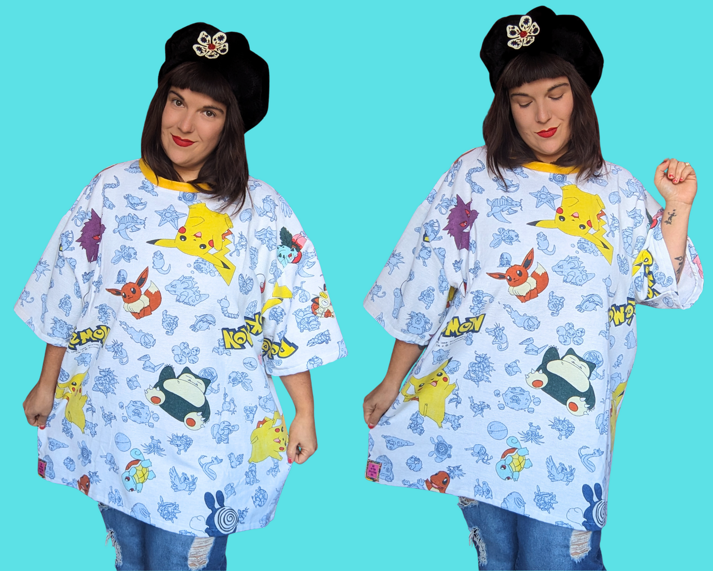 Handmade, Upcycled Pokemon Flannel Bedsheet T-Shirt Oversized XL