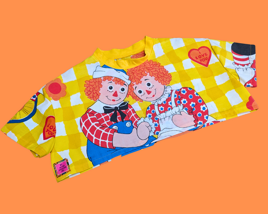 Handmade, Upcycled Raggedy Ann and Andy Bedsheet Crop Top Size XS