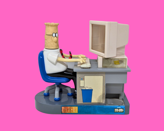 Y2K M&M Collectible Dispenser, Dilbert on His Computer Toy, Does Not Work