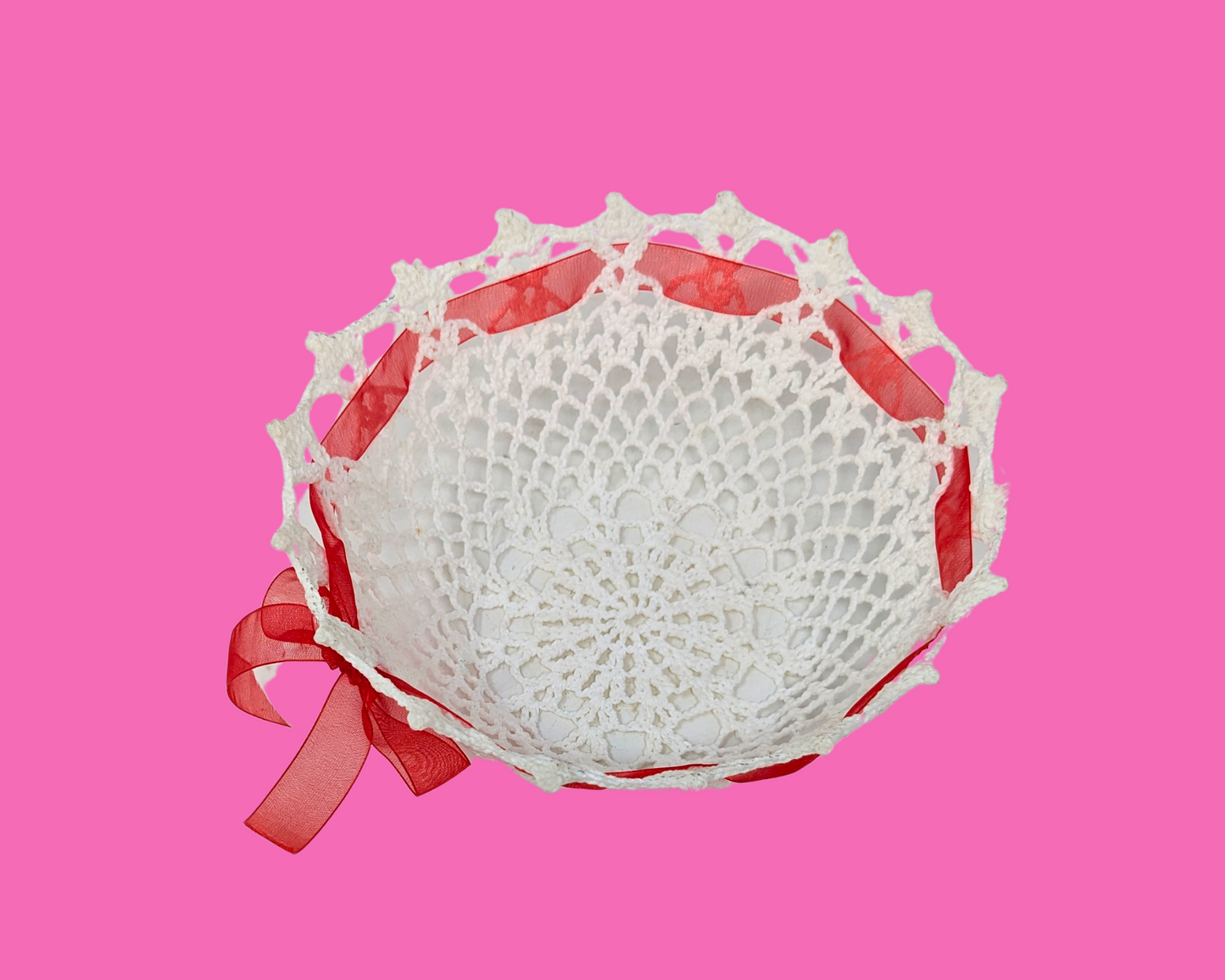 Vintage 1960's White Crochet Decorative Bowl