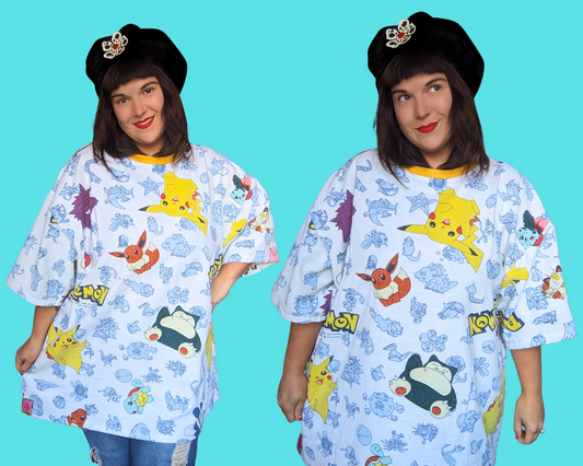 Handmade, Upcycled Pokemon Flannel Bedsheet T-Shirt Oversized XL