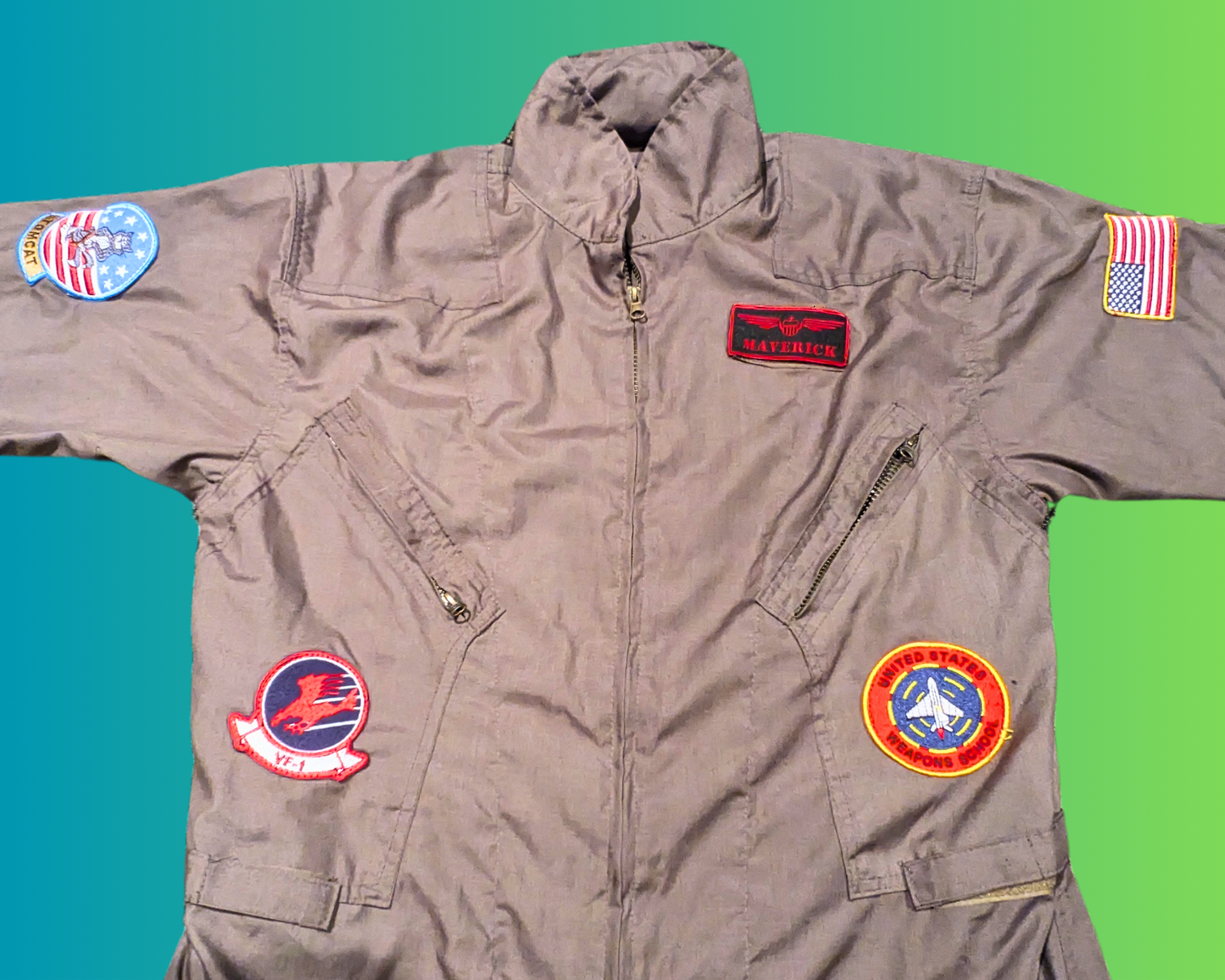 Y2K Tom Cruise Top Gun, Aviator Jumpsuit, Halloween Costume with Embroidery Patches Size XL