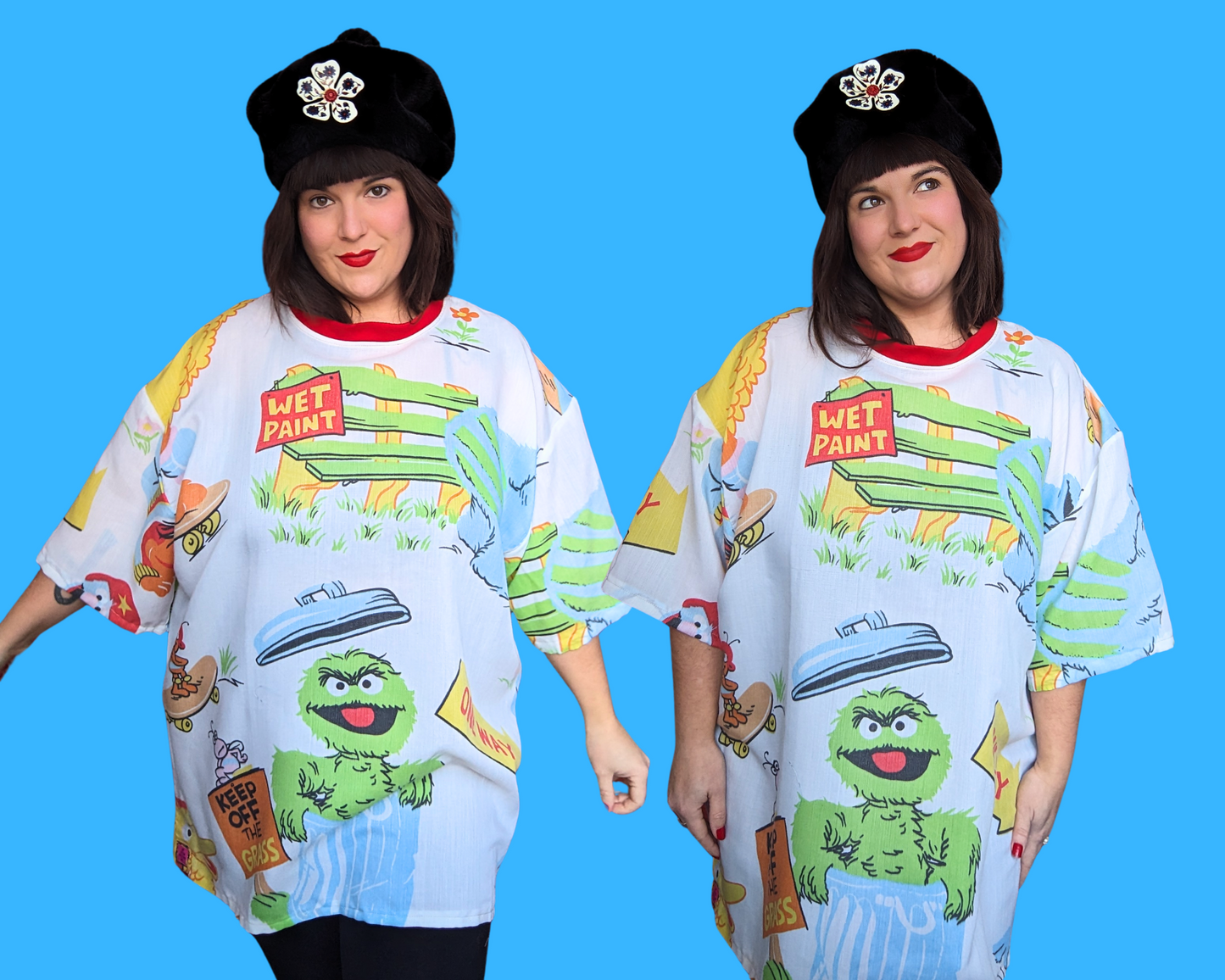 Handmade, Upcycled Sesame Street Bedsheet T-Shirt Oversized XL