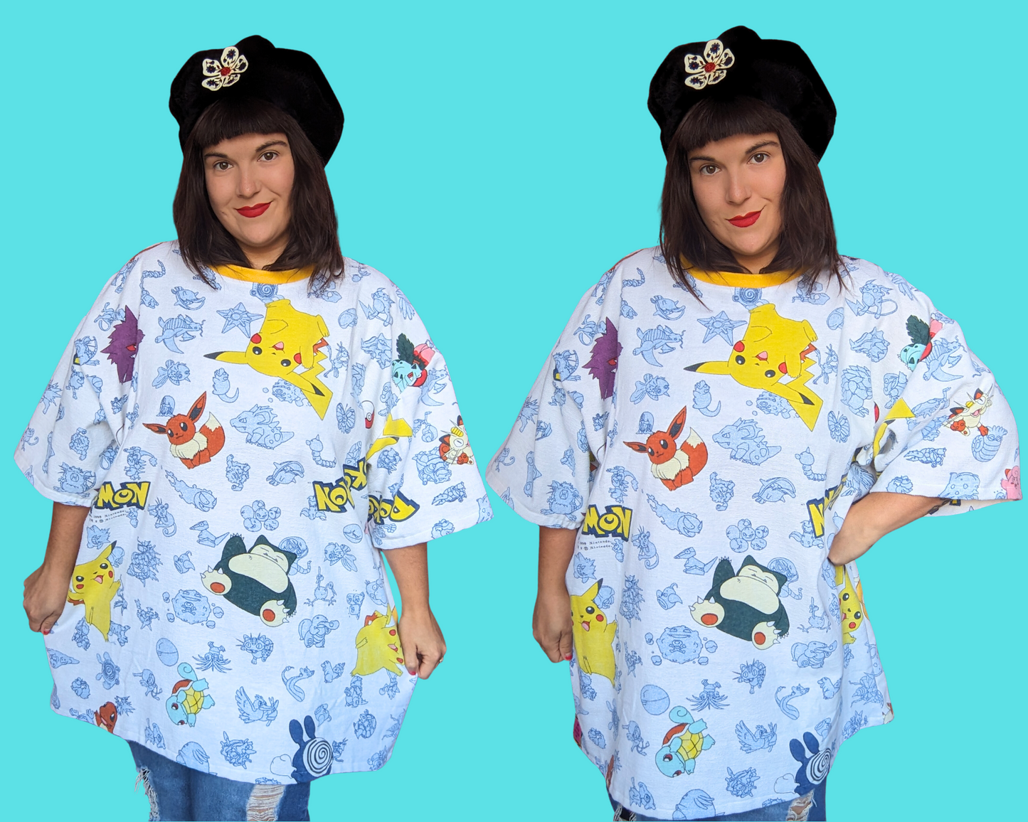 Handmade, Upcycled Pokemon Flannel Bedsheet T-Shirt Oversized XL