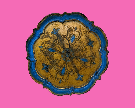 Florentine Gold and Blue Wooden Tray Made in Italy