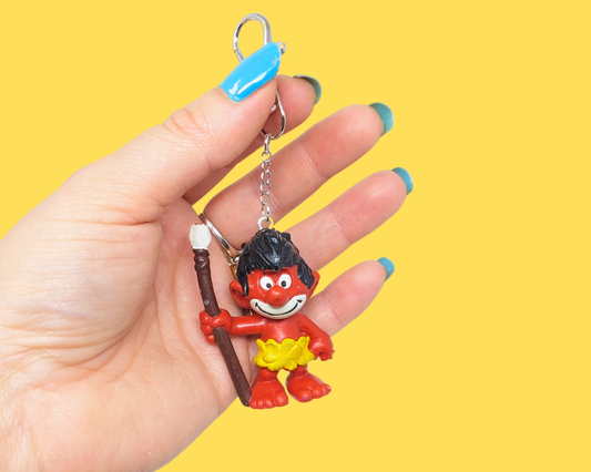 Handmade, Upcycled The Smurfs Caveman Toy Keychain