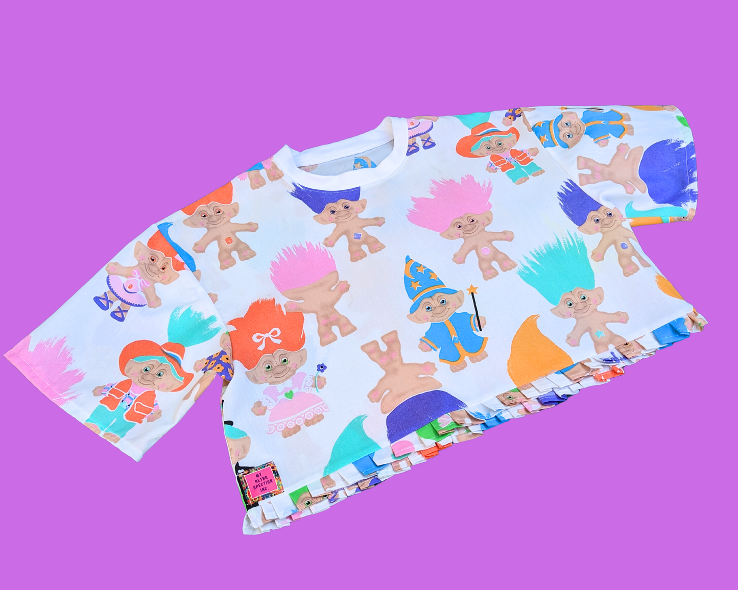 Handmade, Upcycled Vintage 1990's Trolls Bedsheet Crop Top Oversized XS - Fits Like A Size M