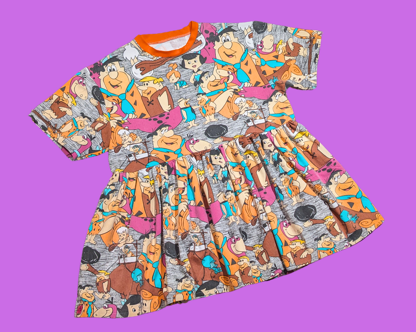 Handmade, Upcycled Vintage 1990's The Flintstones Fabric T-Shirt Dress Fits Size S-M-L-XL