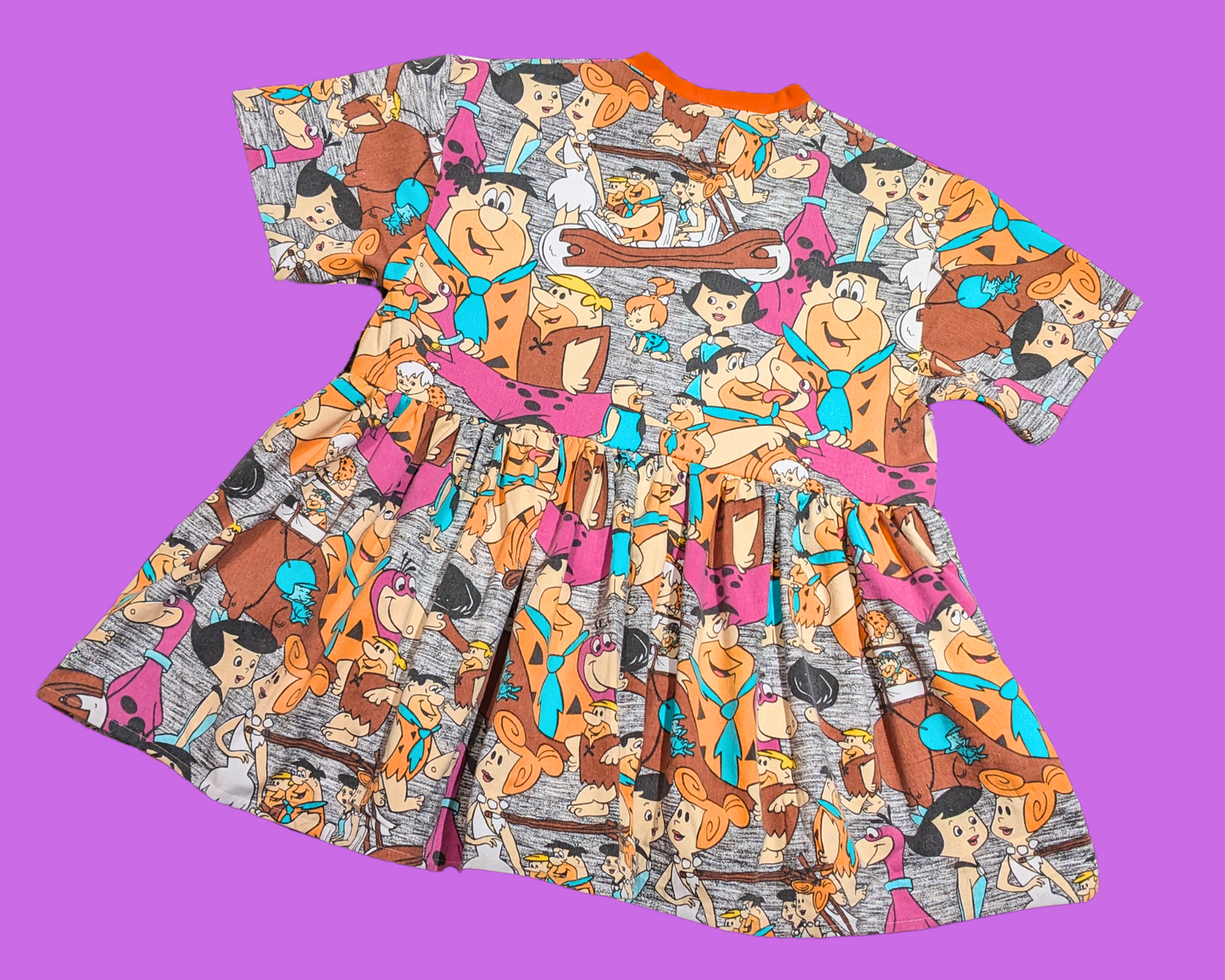 Handmade, Upcycled Vintage 1990's The Flintstones Fabric T-Shirt Dress Fits Size S-M-L-XL