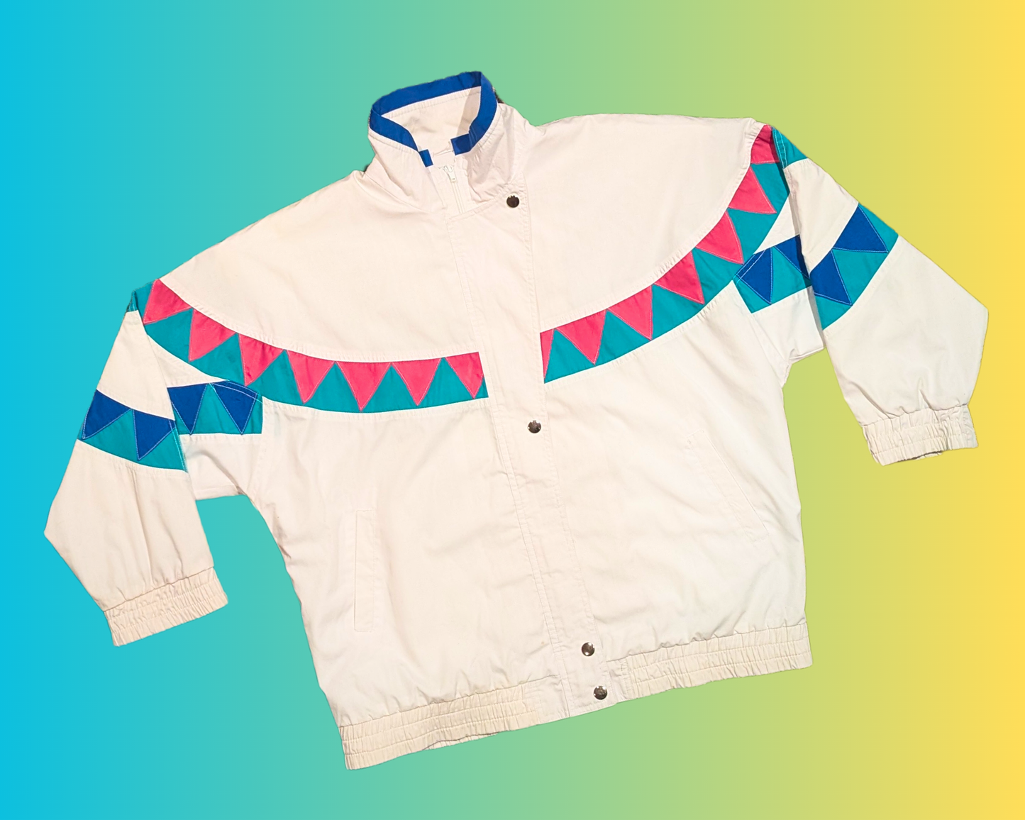 Vintage 1980's White, Pink and Turquoise Funky Light Jacket Size M