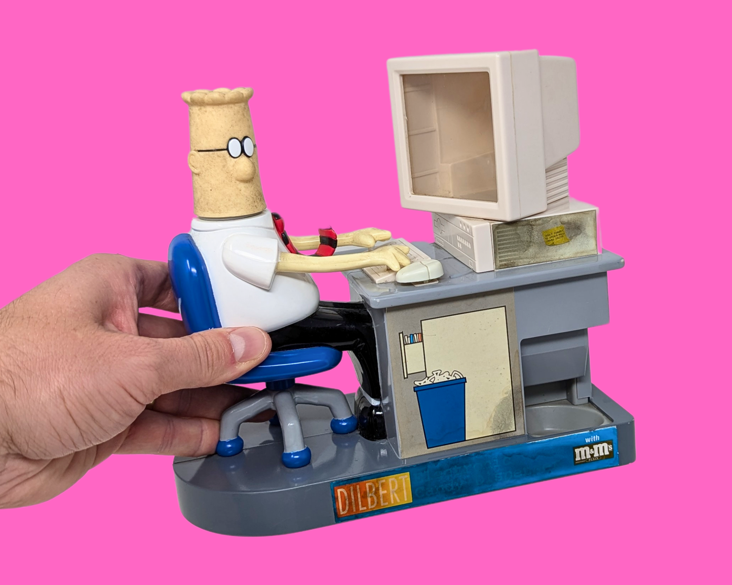 Y2K M&M Collectible Dispenser, Dilbert on His Computer Toy, Does Not Work