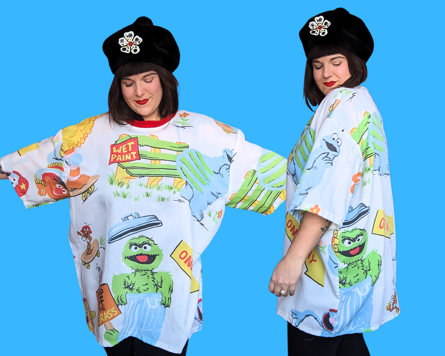 Handmade, Upcycled Sesame Street Bedsheet T-Shirt Oversized XL