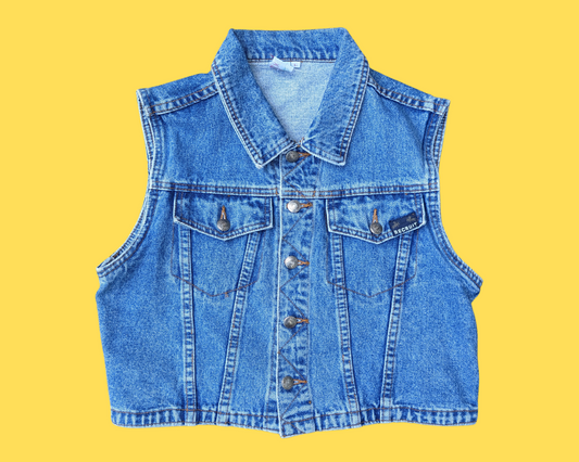 Handmade, Upcycled Cotton Denim Vest with Johnny Cash T-Shirt on the Back, Size L - Fits Like A Size M