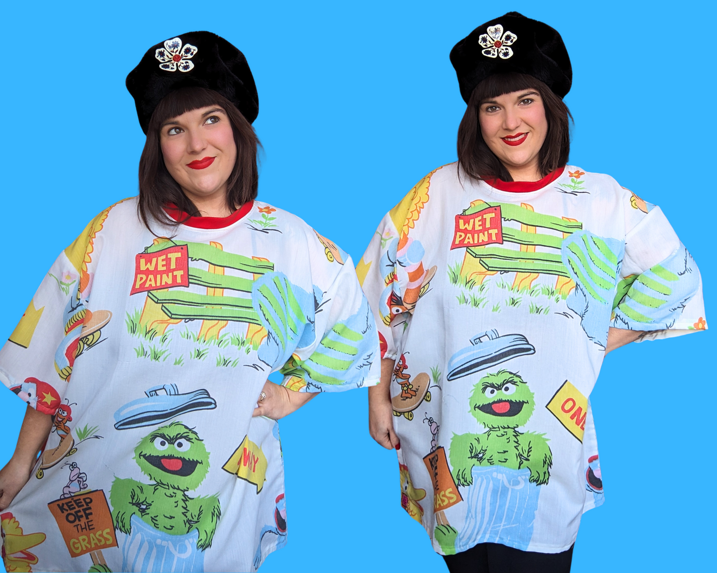 Handmade, Upcycled Sesame Street Bedsheet T-Shirt Oversized XL