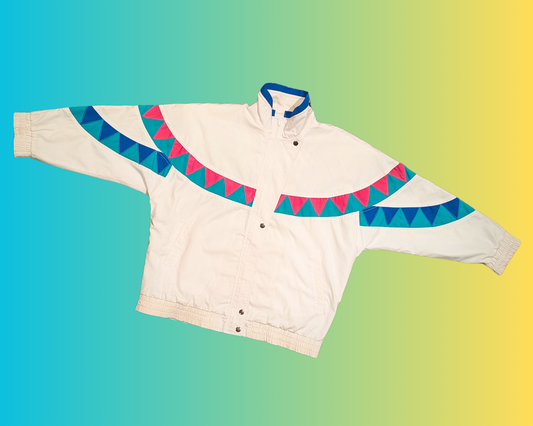 Vintage 1980's White, Pink and Turquoise Funky Light Jacket Size M