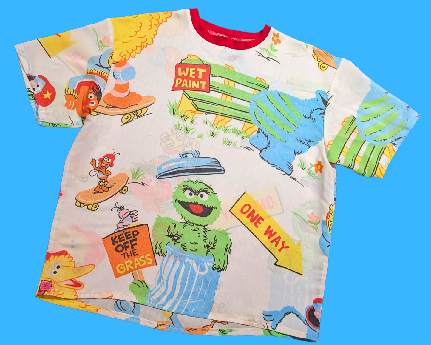 Handmade, Upcycled Sesame Street Bedsheet T-Shirt Oversized XL