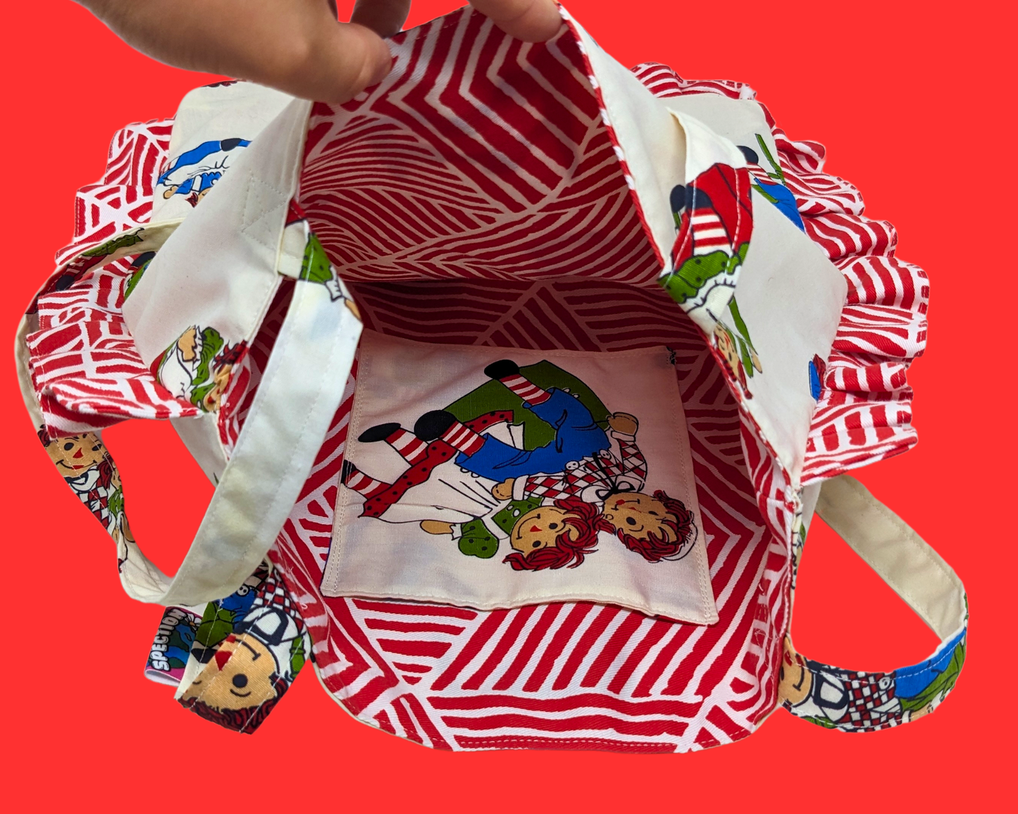 Handmade, Upcycled Raggedy Ann Fabric Tote Bag