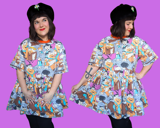 Handmade, Upcycled Vintage 1990's The Flintstones Fabric T-Shirt Dress Fits Size S-M-L-XL