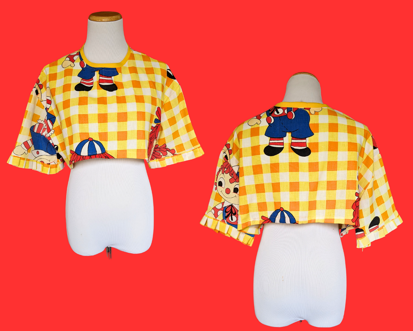 Fait à la main, Upcycled Toy Story 4 Drap de lit Crop Top Taille XS