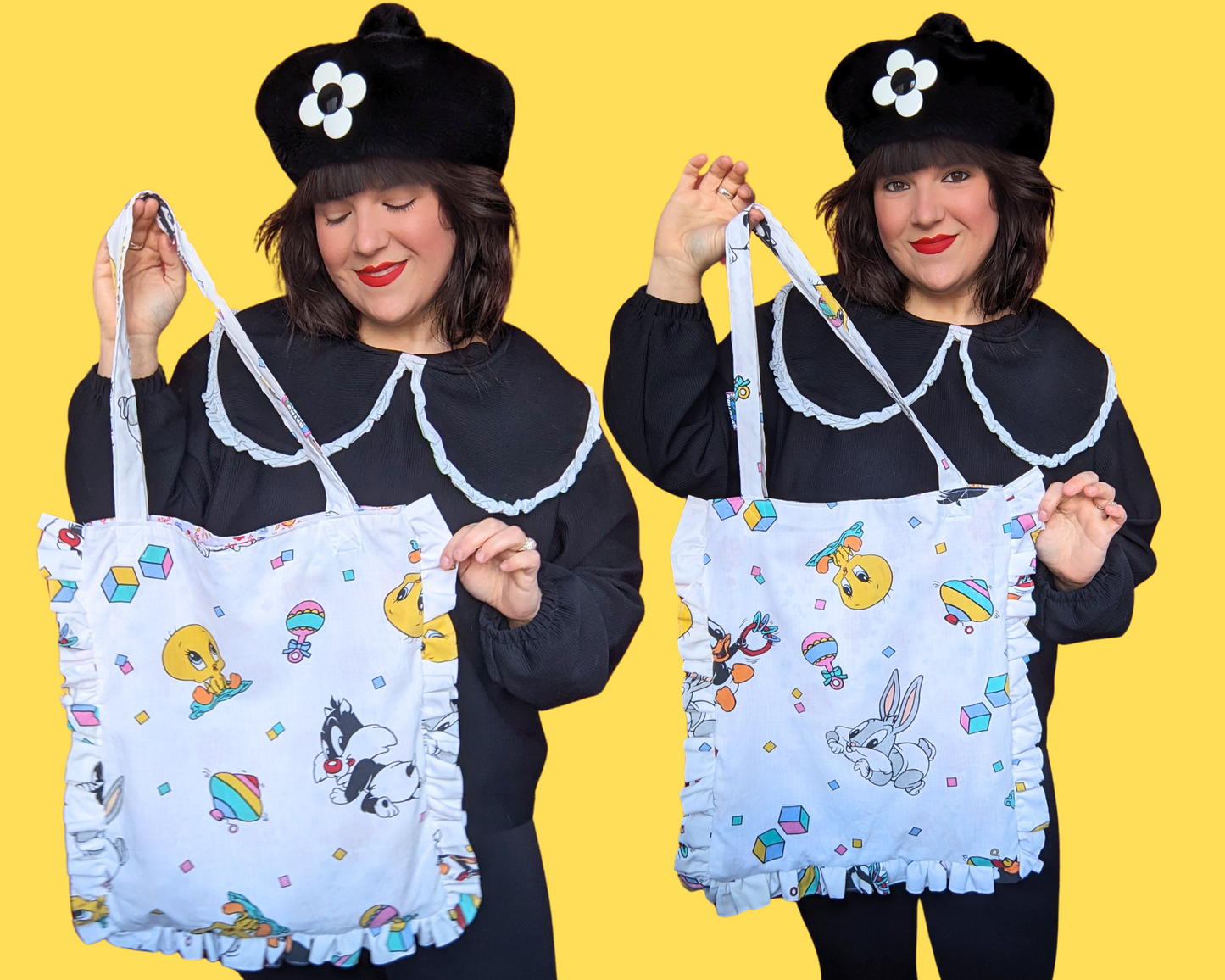 Handmade, Upcycled Baby Looney Tunes Bedsheet Tote Bag