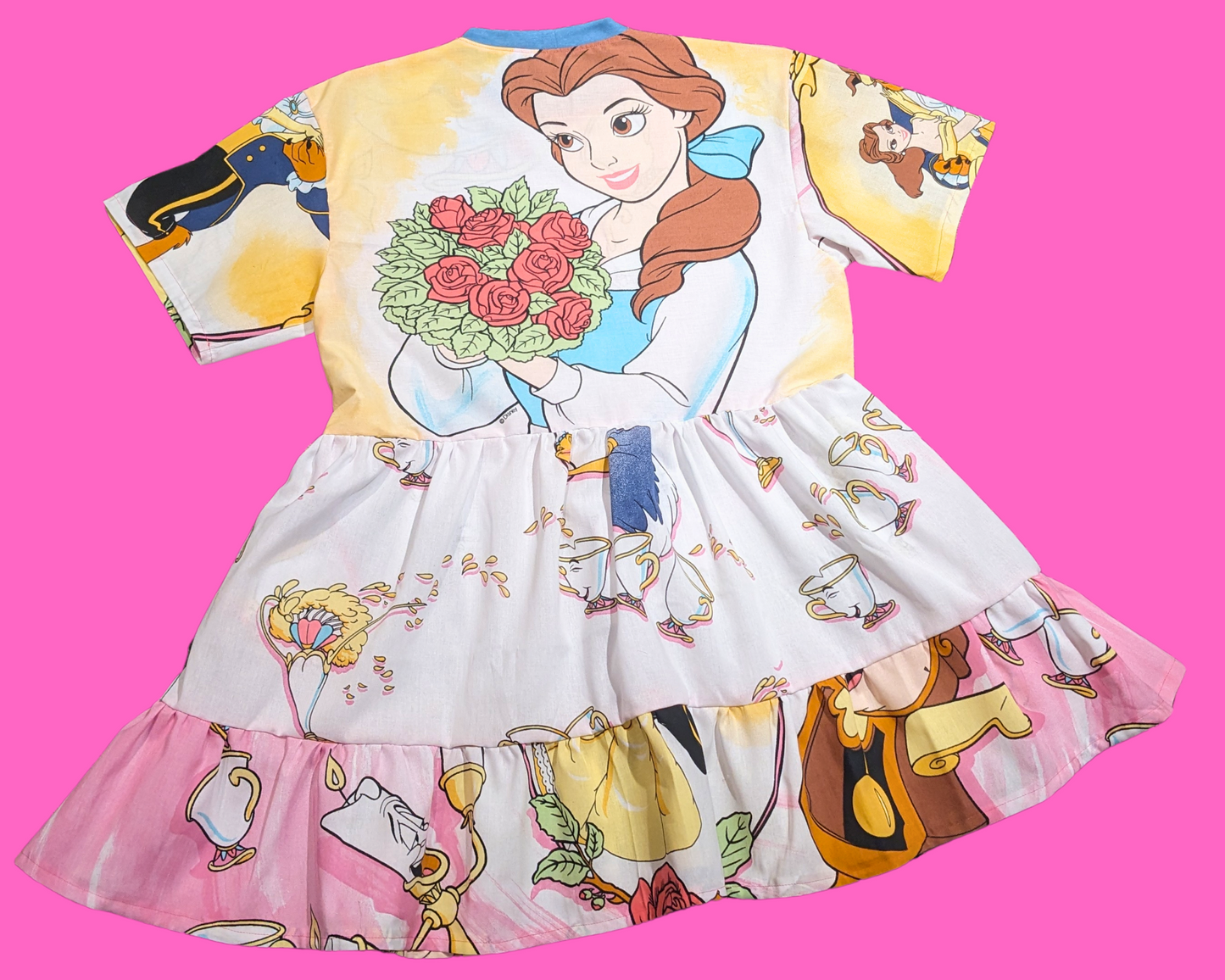 Handmade, Upcycled Walt Disney's Beauty and The Beast Bedsheet T-Shirt Dress Fits S-M-L-XL