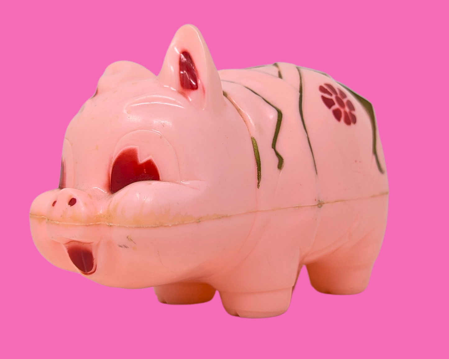 Vintage 1960's Pink, Plastic Piggy Bank