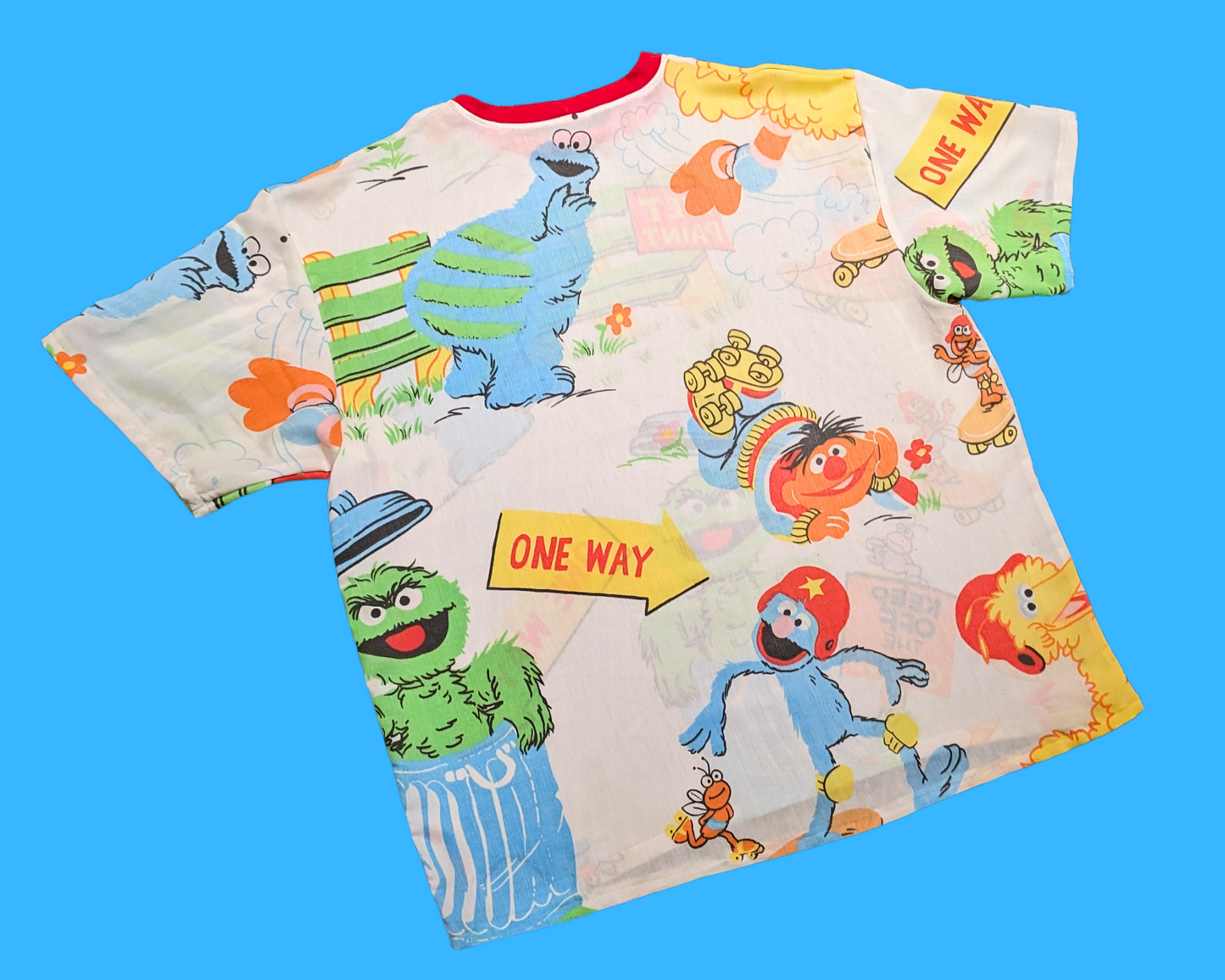 Handmade, Upcycled Sesame Street Bedsheet T-Shirt Oversized XL