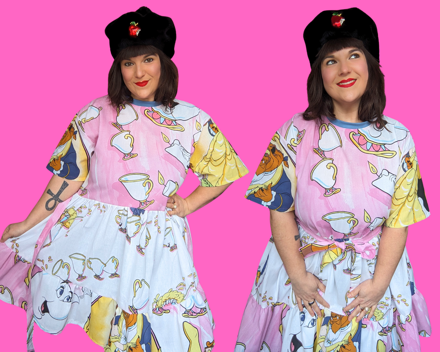 Handmade, Upcycled Walt Disney's Beauty and The Beast Bedsheet T-Shirt Dress Fits S-M-L-XL