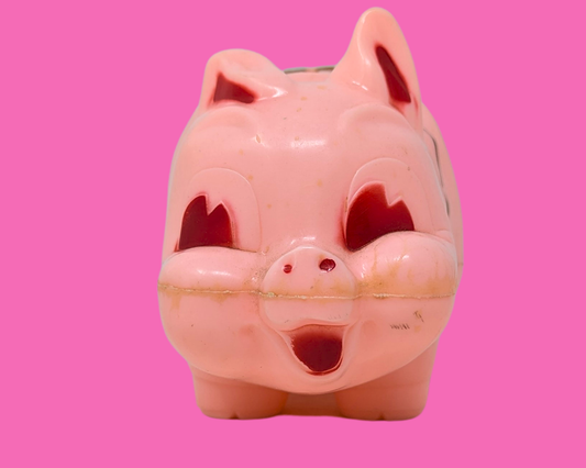 Vintage 1960's Pink, Plastic Piggy Bank