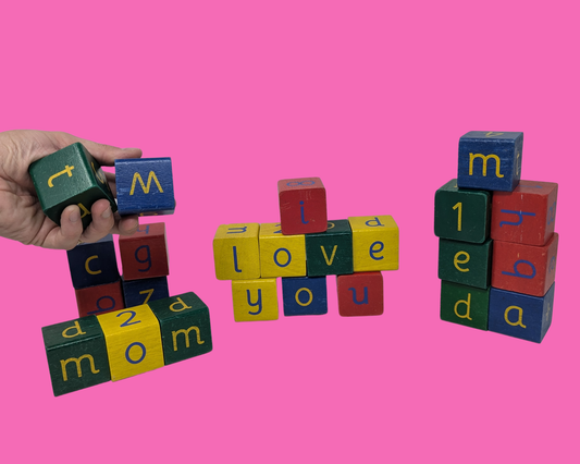 Vintage Wooden Blocks With Letters & Numbers