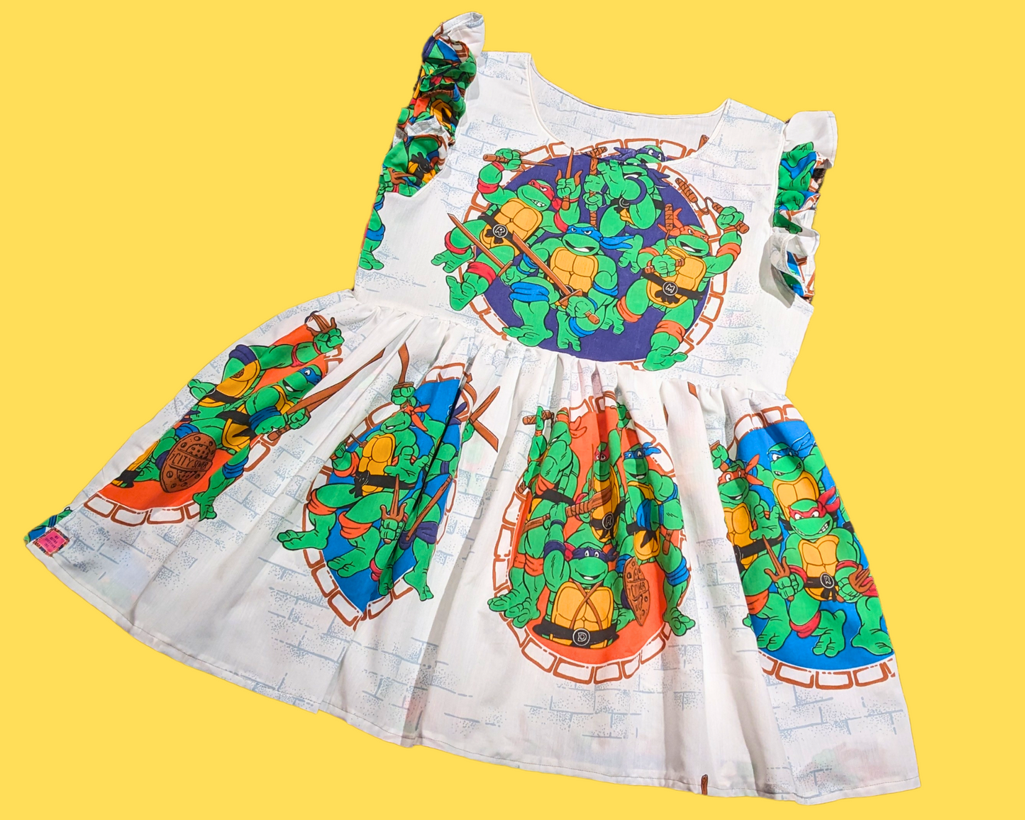 Handmade, Upcycled Teenage Mutant Ninjas Turtles Bedsheet Sleeveless Dress Fits Size L