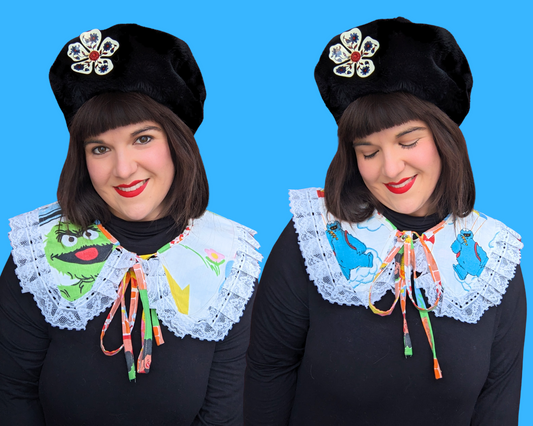 Handmade, Upcycled, Reversible Pilgrim Collar with Frill Made With Sesame Street Bedsheets