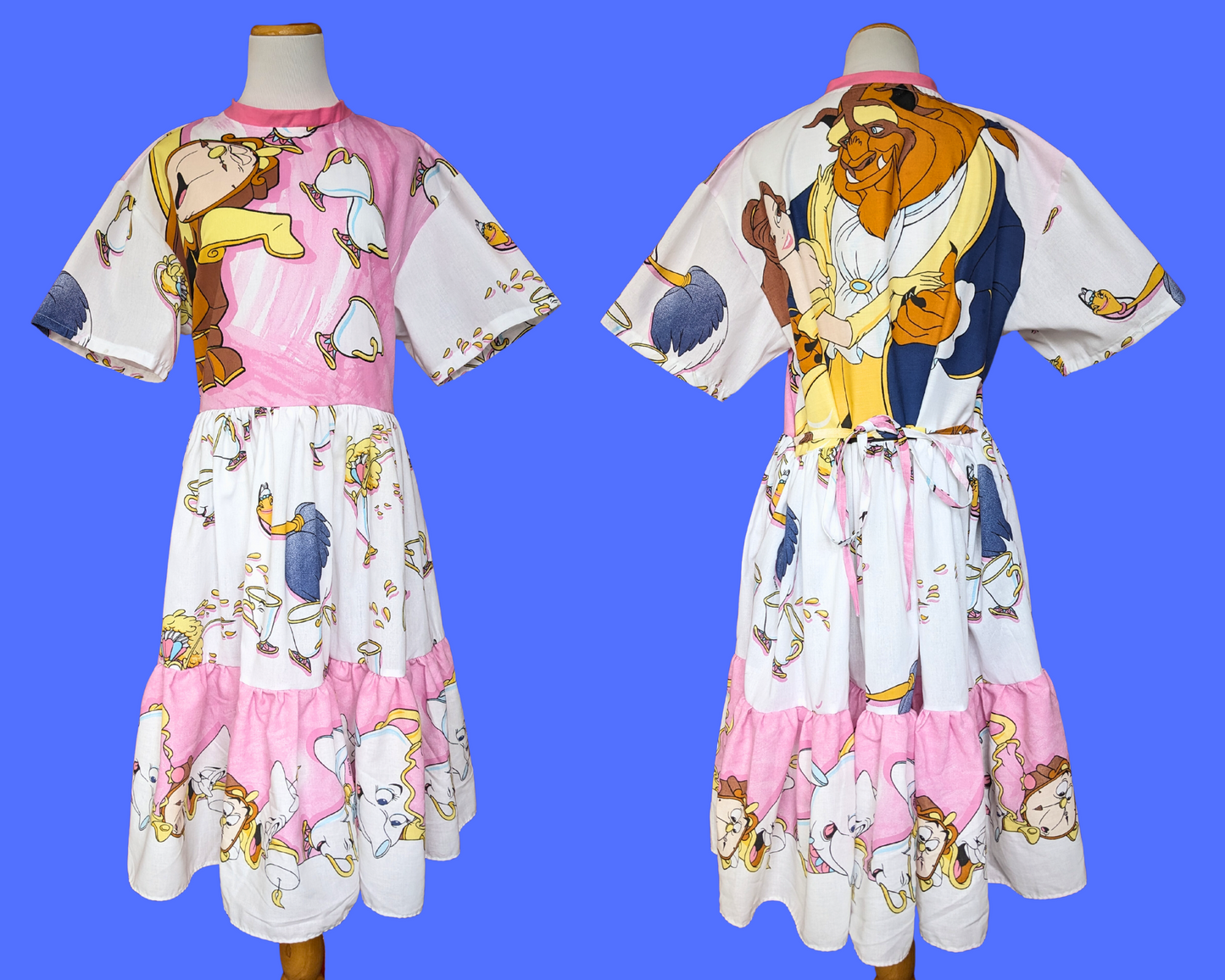 Handmade, Upcycled Vintage 1990's Walt Disney's Beauty and The Beast Bedsheet T-Shirt Dress Fits S-M-L-XL