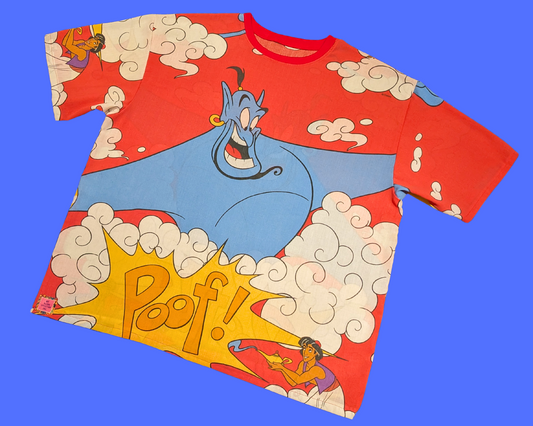 MADE TO ORDER, Handmade, Upcycled Walt Disney's Aladdin Bedsheet T-Shirt Oversized XS - Fits Like A Size M or Oversized XL