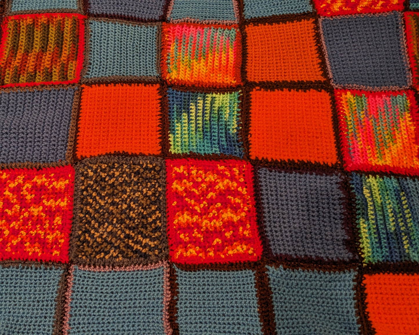 Vintage 1970's Groovy and Funky Wool Crochet Blanket