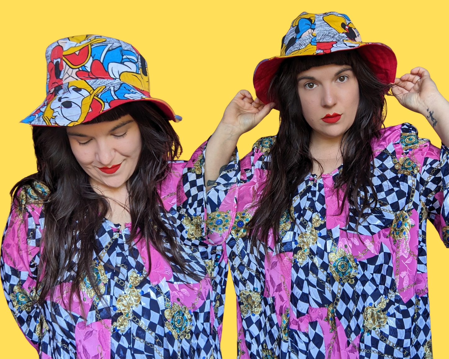 Walt Disney's Mickey and The Gang Reversible Bucket Hats For Adults Made from Vintage, Upcycled Disney Fabric