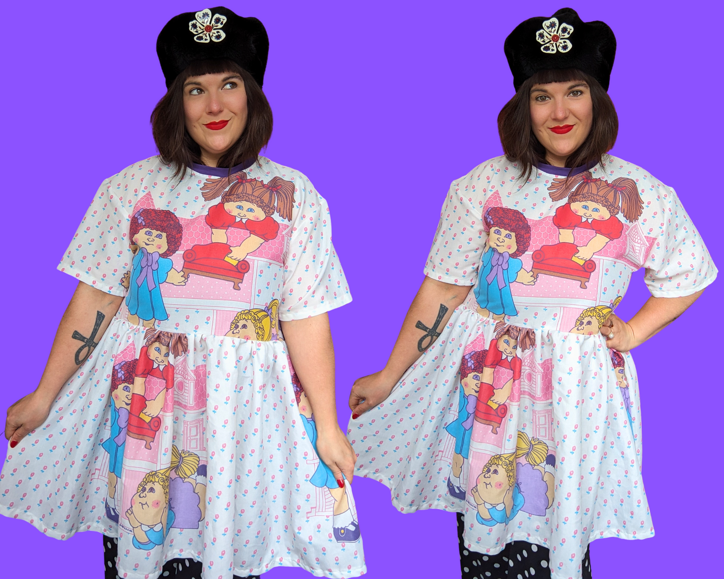 Handmade, Upcycled Vintage 1980's Cabbage Patch Kids Bedsheet T-Shirt Dress Fits S-M-L-XL