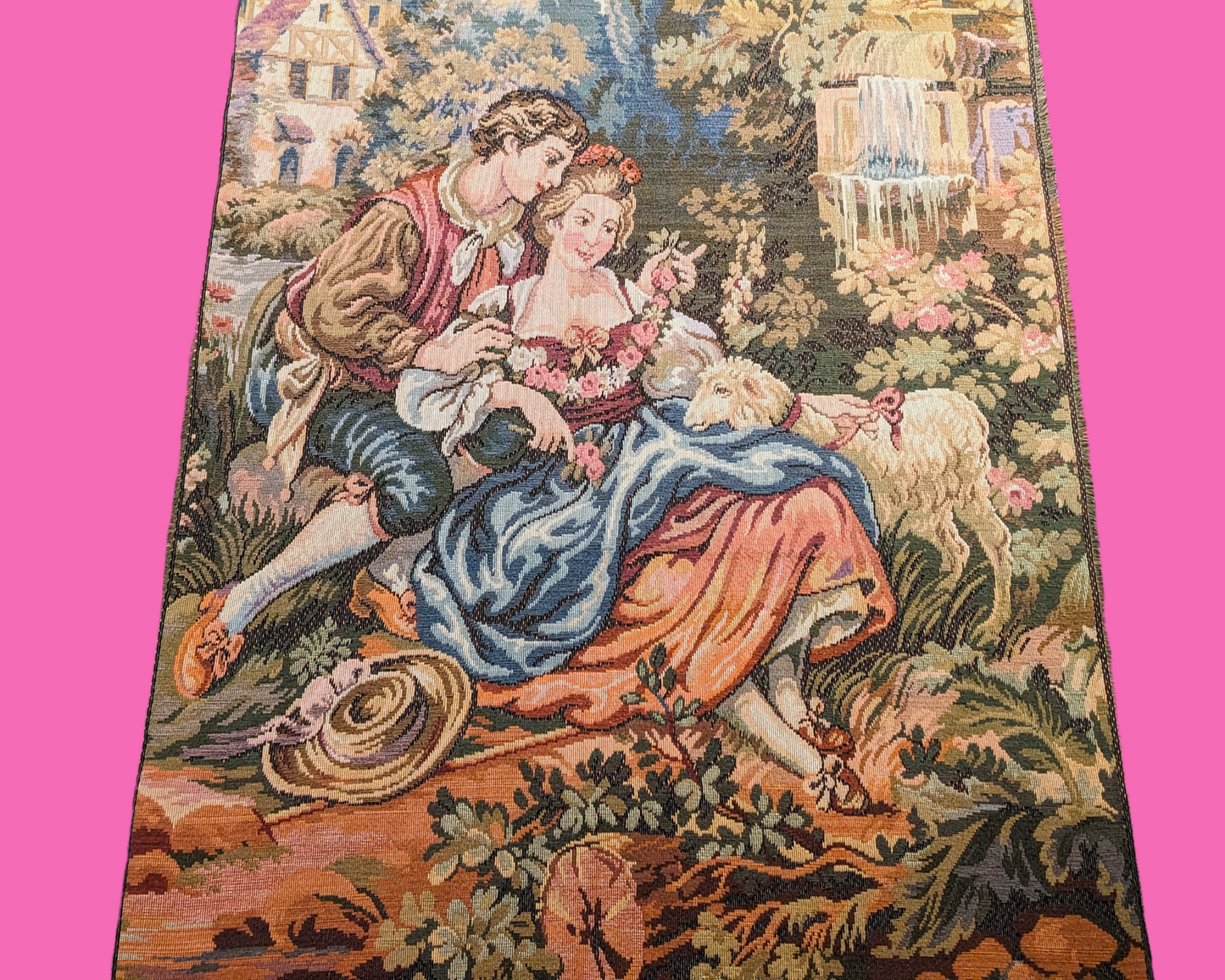 Vintage 1980's Needlepoint Tapestry of Victorian Era Lovers