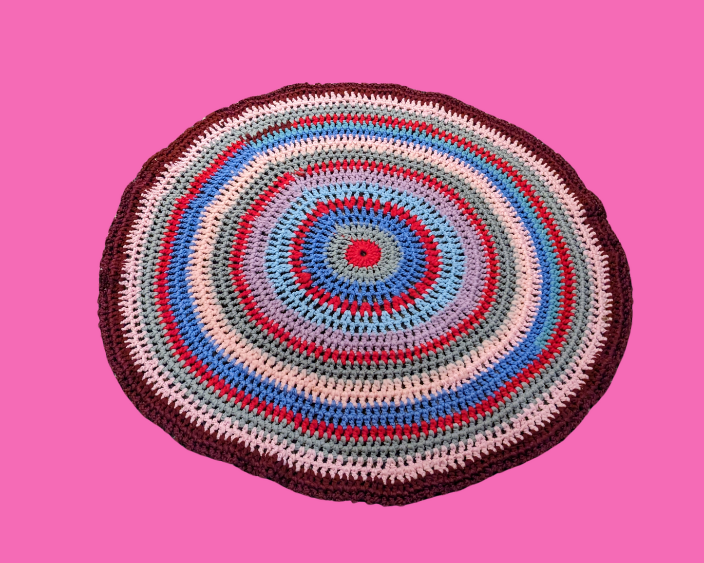 Vintage 1980's Rainbow, Synthetic Wool, Small Crochet Rug